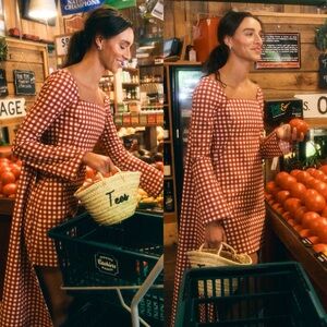 Le Club Social Wear Red Gingham Square Neck Mini Dress Womens XS New NWT